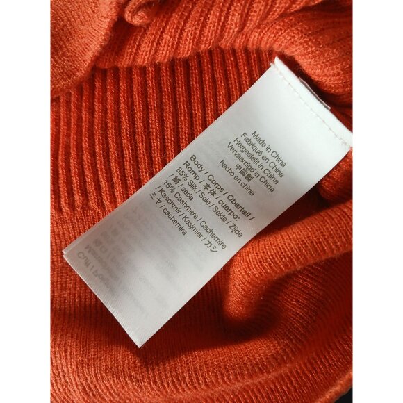 J Crew Orange Silk Cashmere Blend Ruffle Cardigan Sweater L Open Low Neckline - Picture 9 of 11